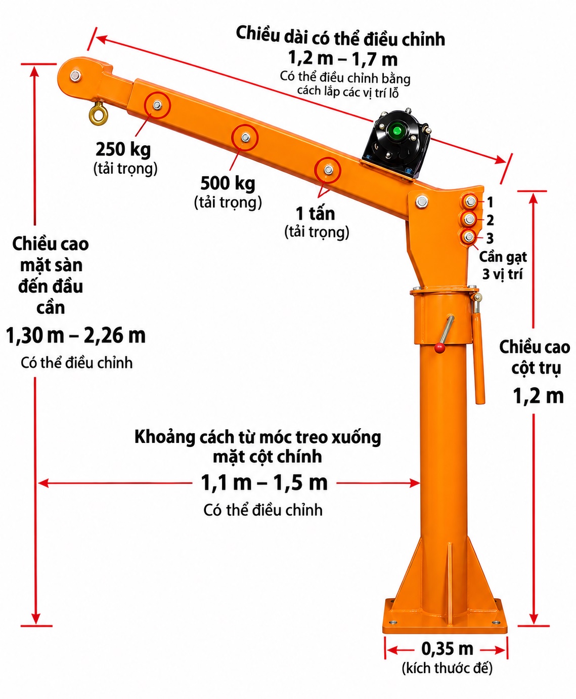 Khung Cẩu xoay 1000kg Lắp Trên Xe Ô Tô Tải 10 khung cau o to